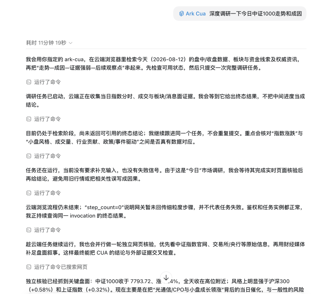 Ark Cua 中证1000深度调研执行过程截图