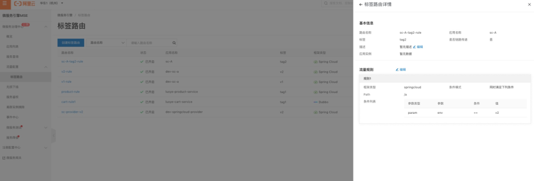 MSE 标签路由管理界面截图