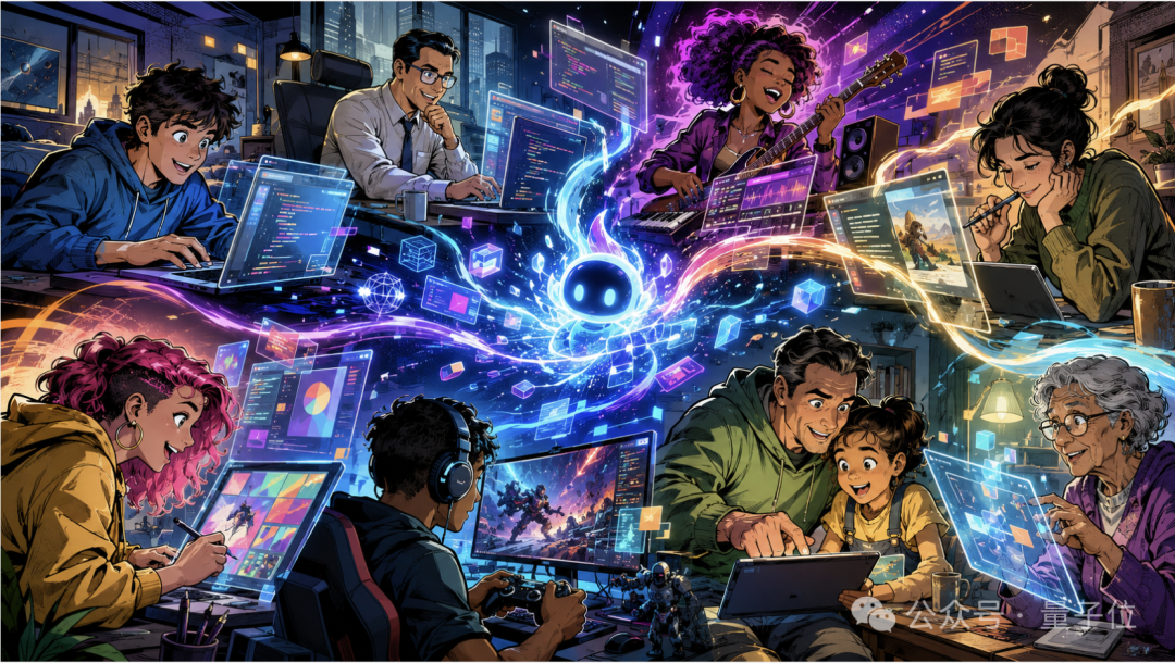 多人群像与AI共创的科技插画