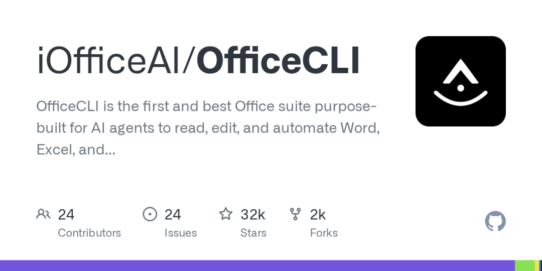 OfficeCLI GitHub 仓库首页,展示 32k Stars 与项目描述