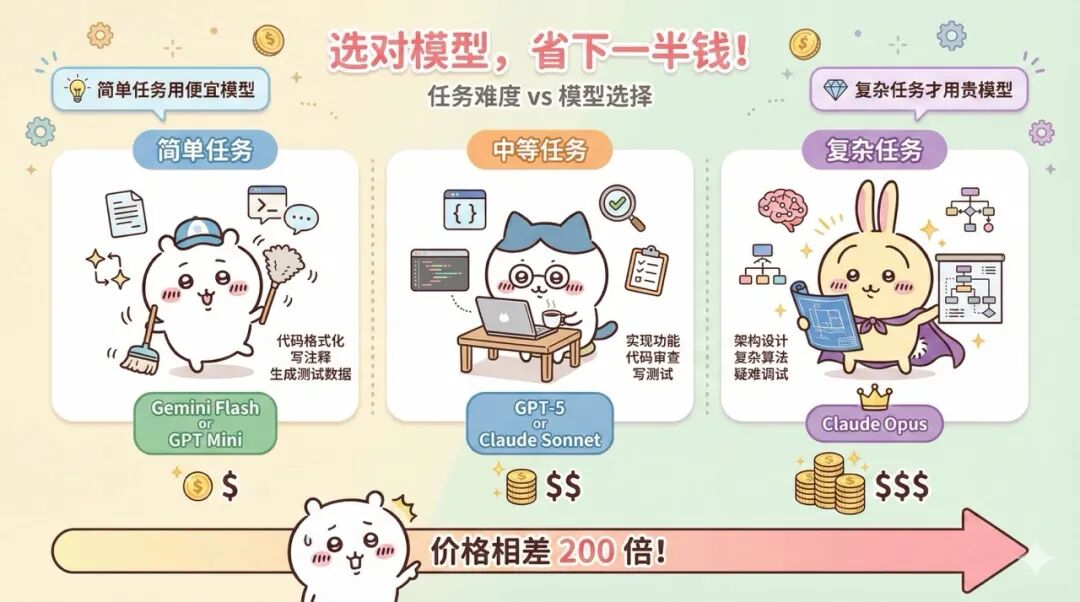 根据任务难度选择不同价位AI模型的示意图