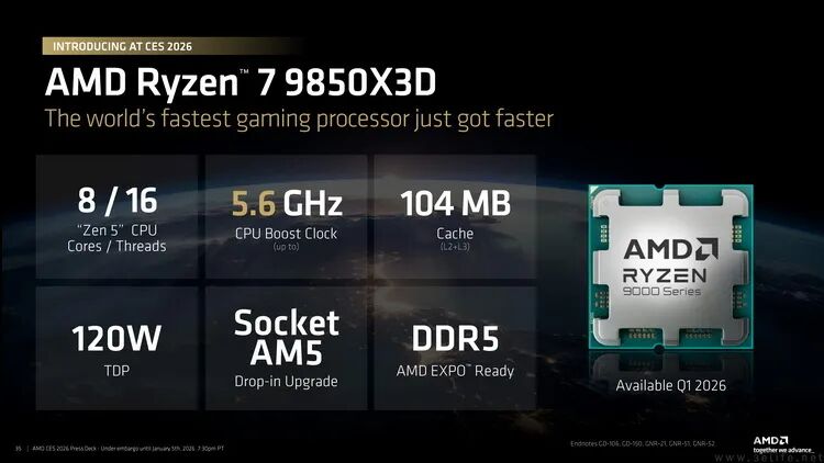 AMD Ryzen 7 9850X3D处理器宣传图