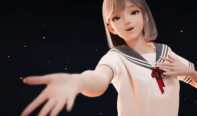 虚拟偶像Ria星空下的动态姿态展示