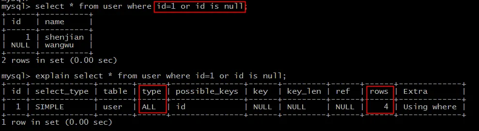 OR查询导致全表扫描的执行计划