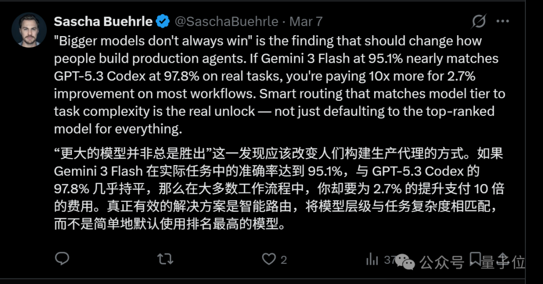 关于模型选择与智能路由的推文截图