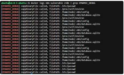 Docker日志显示系统正在复制恶意构造的文件路径