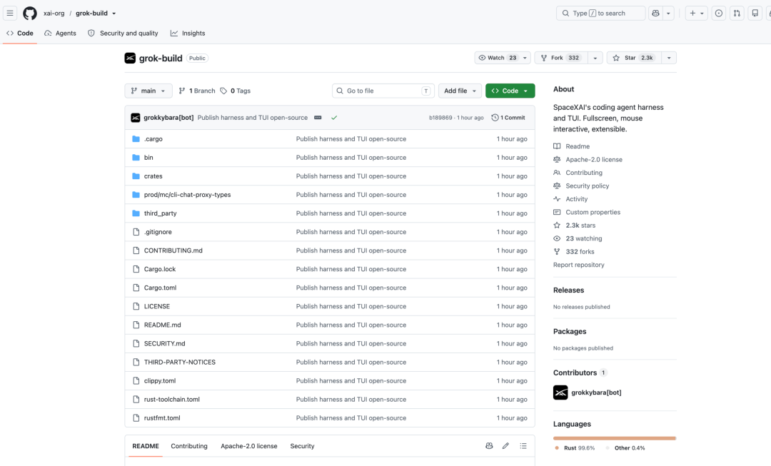 Grok Build GitHub仓库文件与统计截图