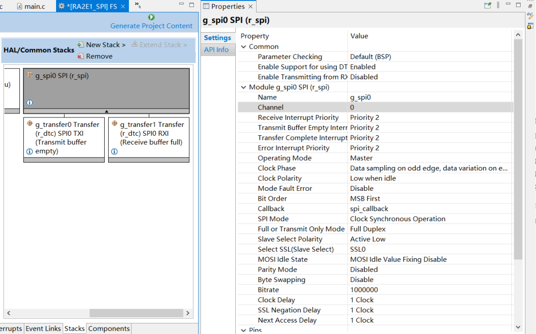 瑞萨RA单片机SPI配置界面