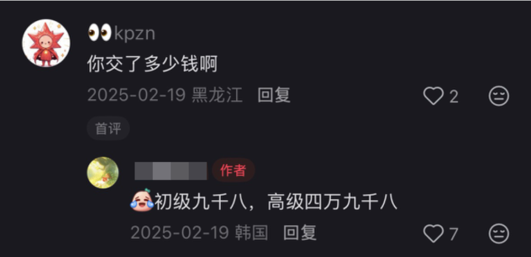 评论区截图：用户问“你交了多少钱啊”，作者回复价格