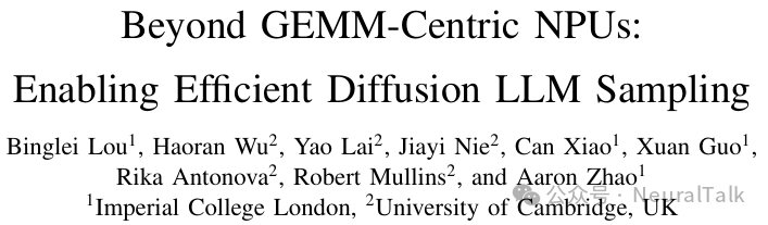 论文《Beyond GEMM-Centric NPU s: Enabling Efficient Diffusion LLM Sampling》标题页