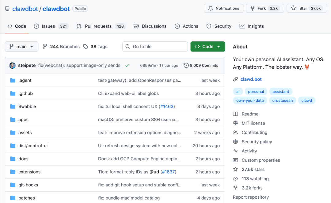 Clawdbot 在 GitHub 上的项目主页截图