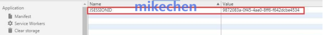 浏览器中存储的JSESSIONID示例