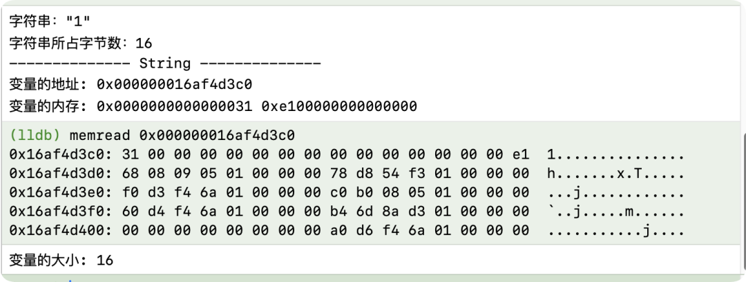 字符串`1`的内存分析
