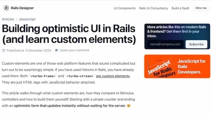 Rails Designer关于自定义元素与乐观UI的文章