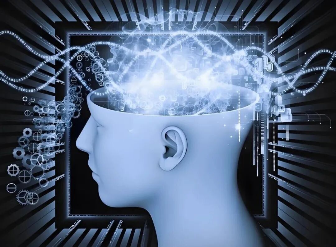 蓝白色调脑科学与人工智能概念插画