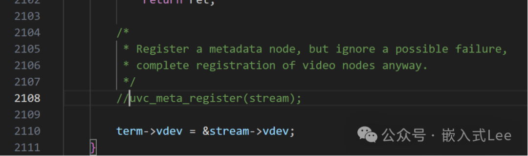 注释掉uvc_meta_register函数调用