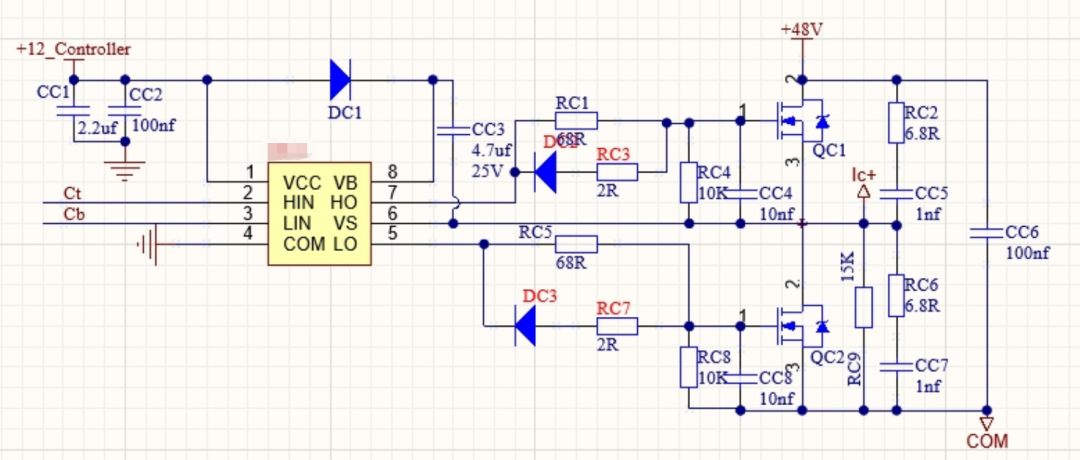 BLDC驱动电路原理图，包含三相桥、预驱芯片及下拉电阻网络