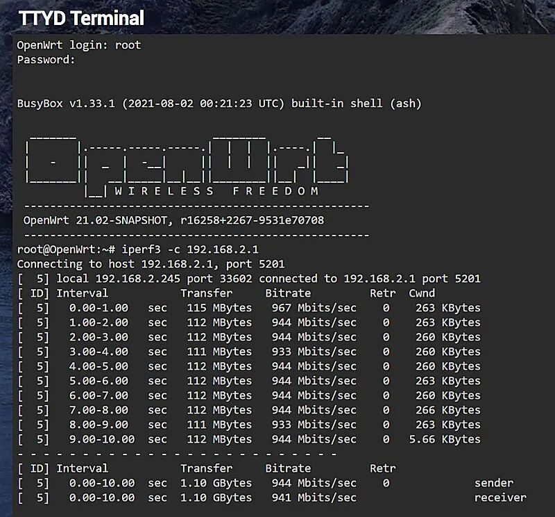OpenWrt 上使用 BusyBox 内置 iperf3 测速