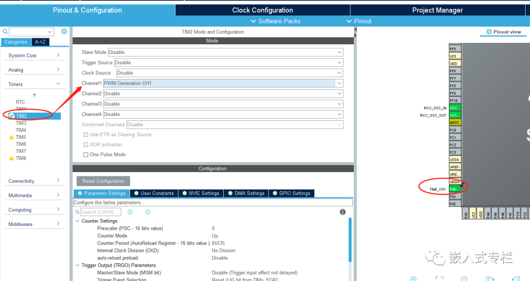 STM32CubeMX配置PWM界面