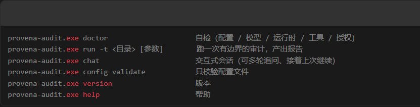provena-audit 常用命令