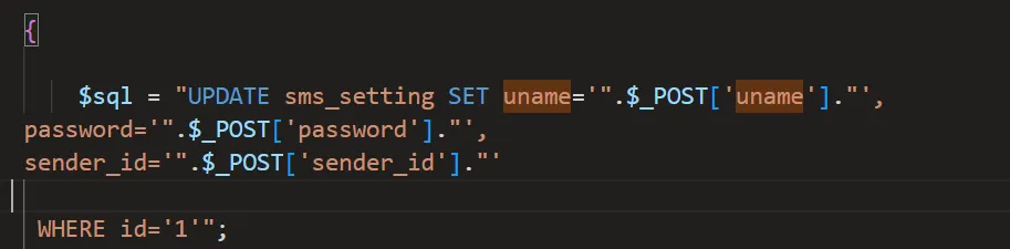 SQL注入漏洞代码:UPDATE语句直接拼接用户POST输入