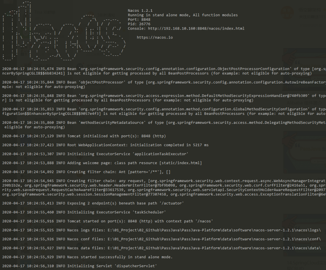 Nacos Server 启动成功日志