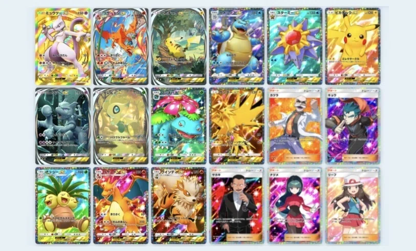 多张精美的宝可梦卡牌陈列展示