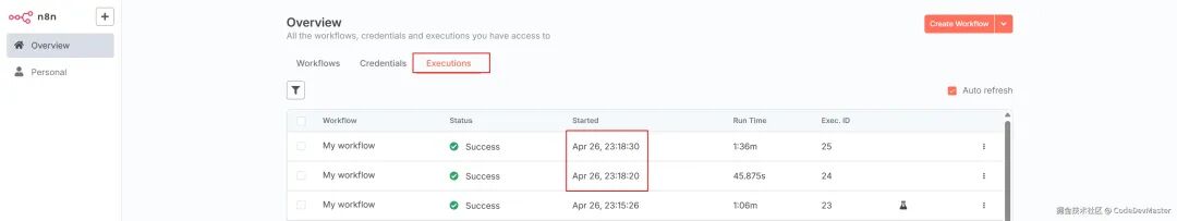 查看工作流执行历史记录