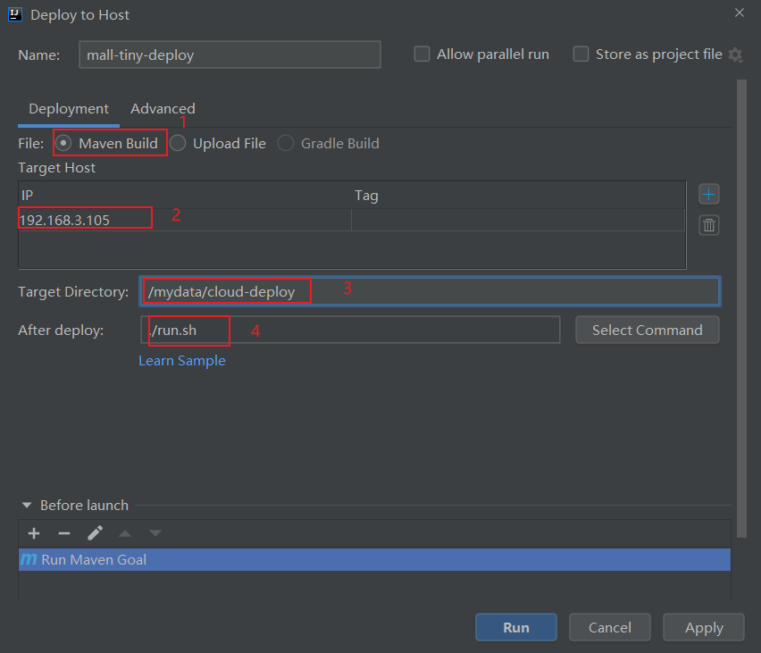 Deploy to Host主配置界面