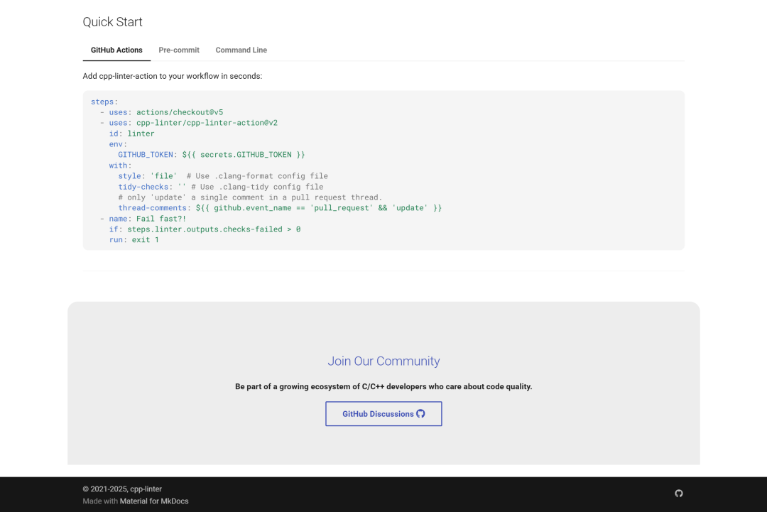 cpp-linter GitHub Actions 快速入门示例