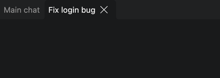 VSCode Agents 聊天标签页界面,显示 Main chat 与 Fix login bug 两个会话标签