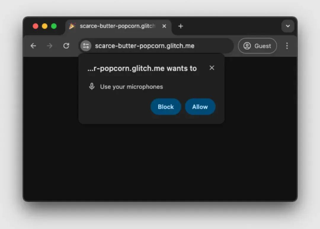 Chrome 深色模式下网站请求麦克风权限的弹窗截图