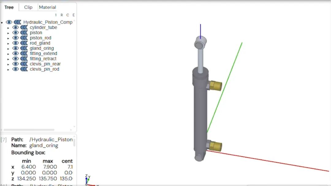 Leo AI生成的液压活塞CAD装配体界面截图
