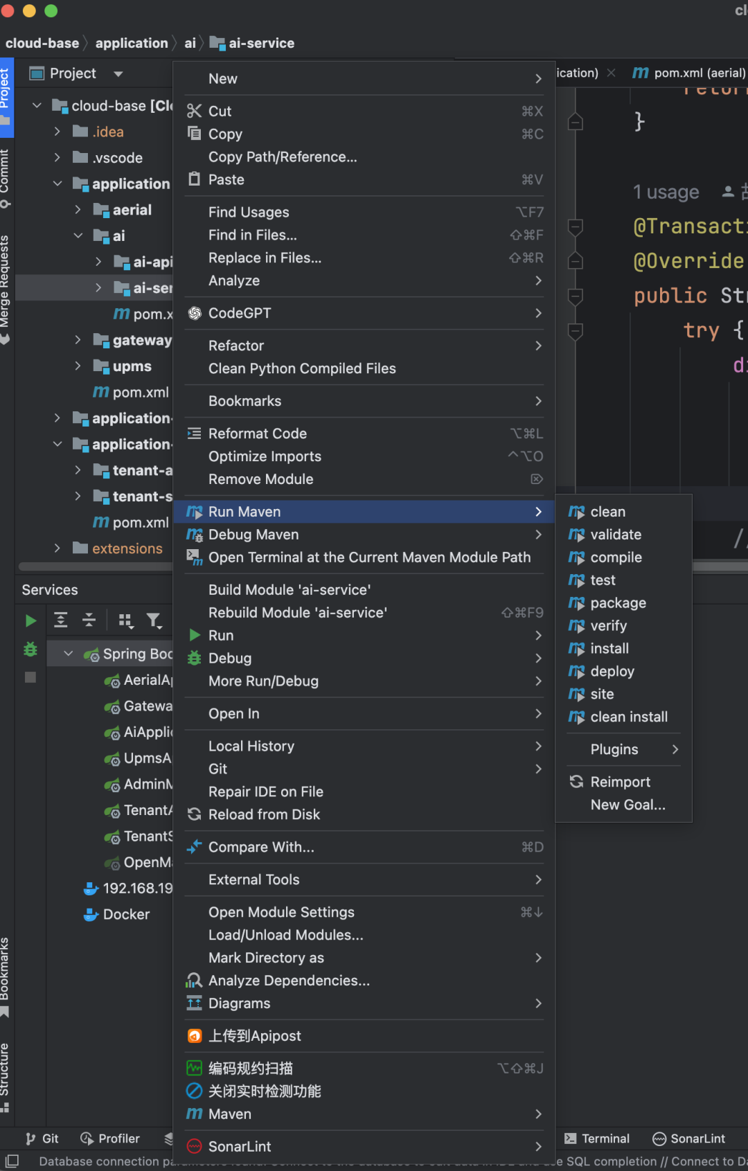 IDEA 运行 Maven 命令界面截图