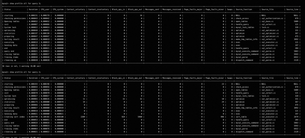 对比不同排序条件的Profile结果