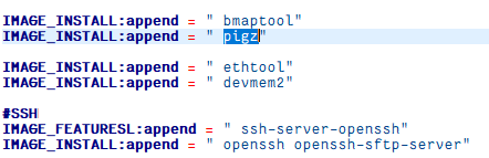 IMAGE_INSTALL 追加 pigz 与 bmap 工具配置