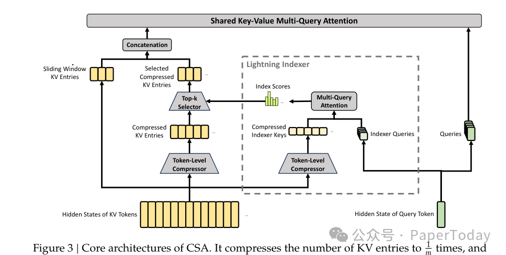 DeepSeek V4 CSA压缩稀疏注意力架构图