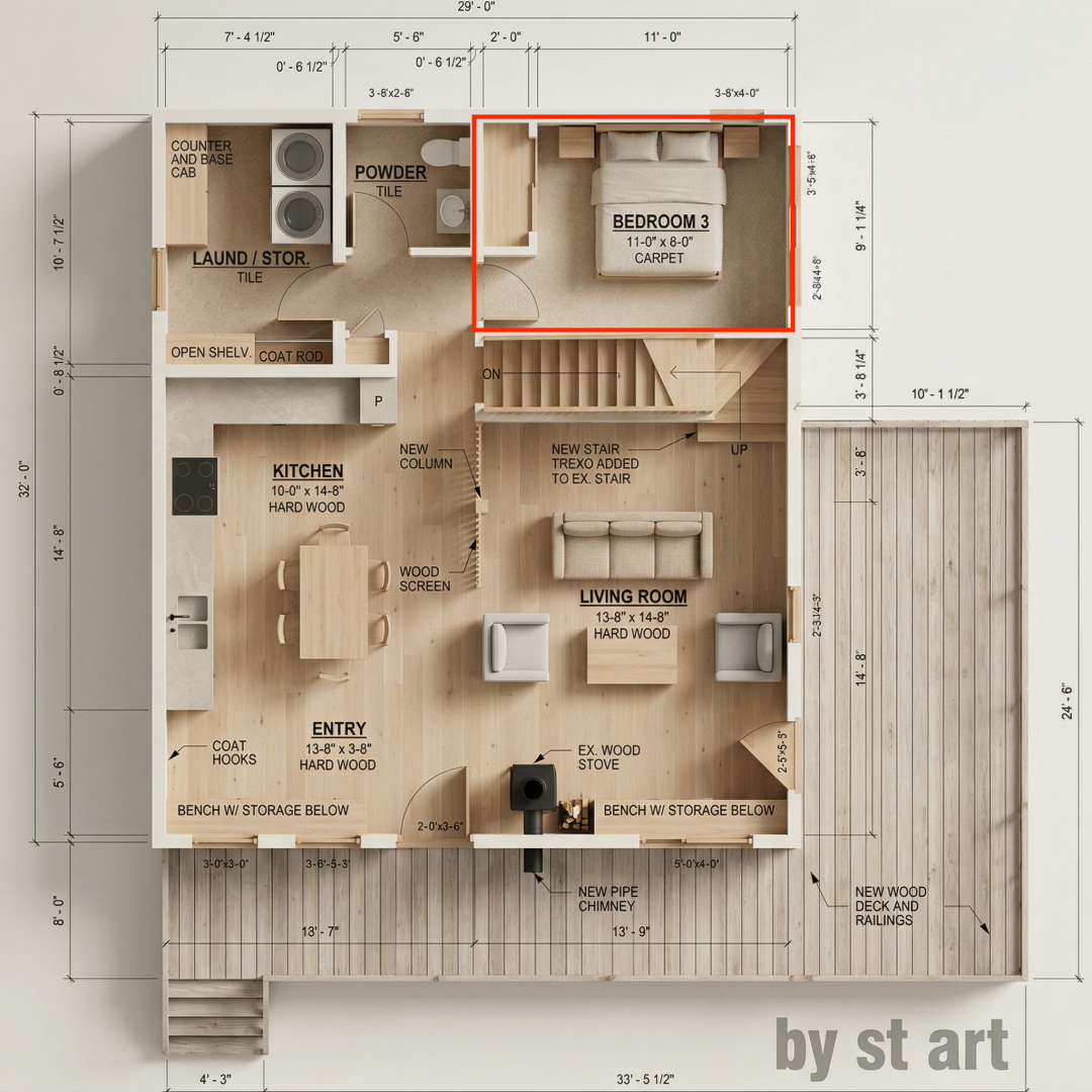 标出卧室区域的平面图