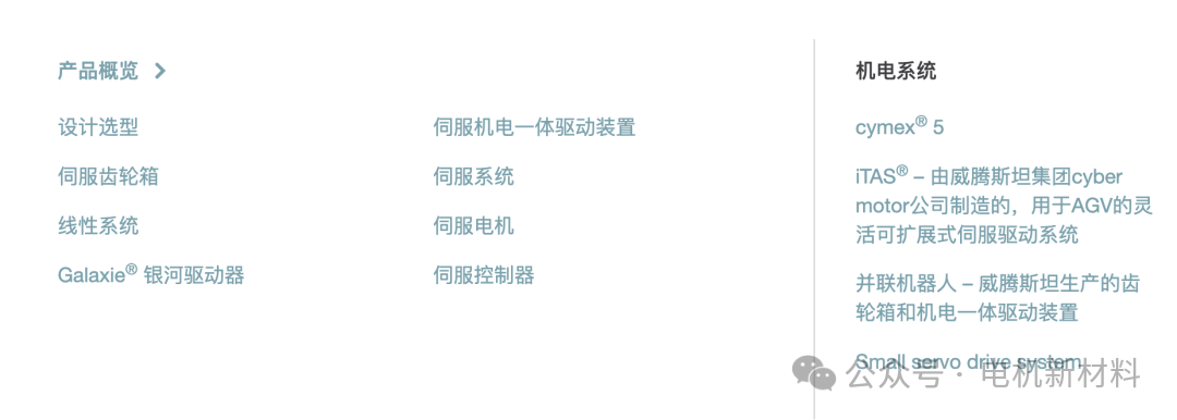 威腾斯坦机电系统产品概览页面