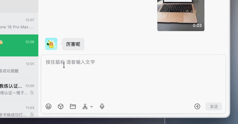 微信桌面端长按输入框语音转文字发送动图