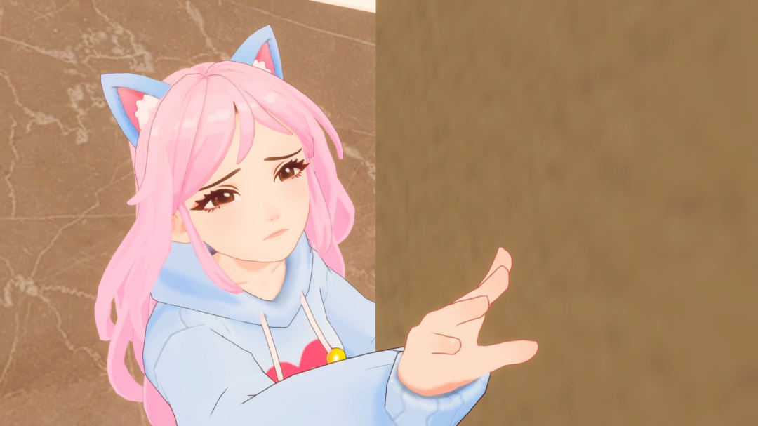 表情严肃的粉发猫娘角色立绘