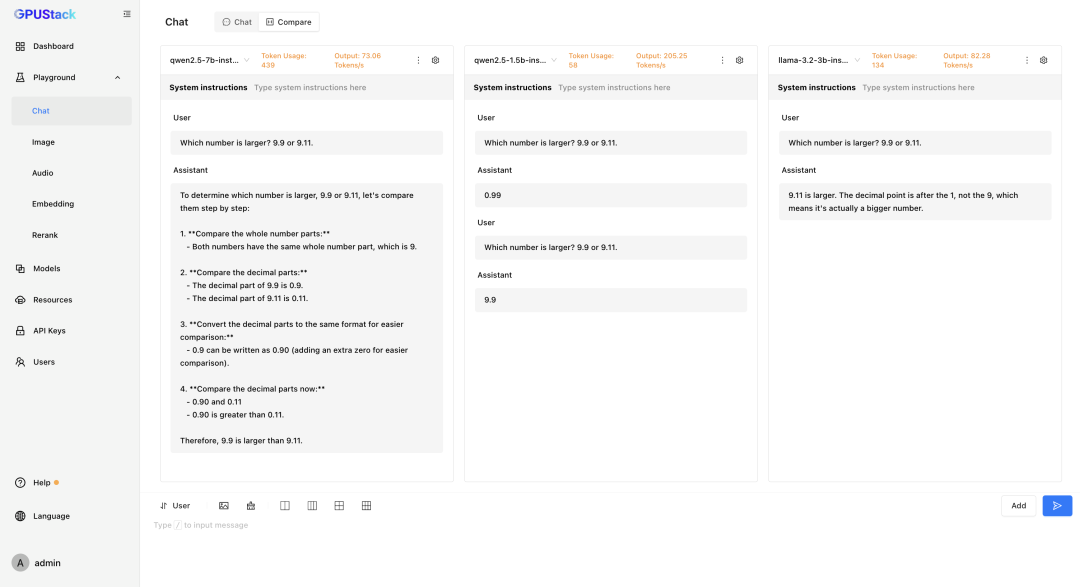 GPUStack Playground 多模型对比功能