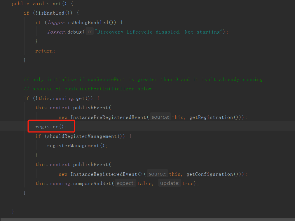 AbstractAutoServiceRegistration的start方法，核心是调用register()
