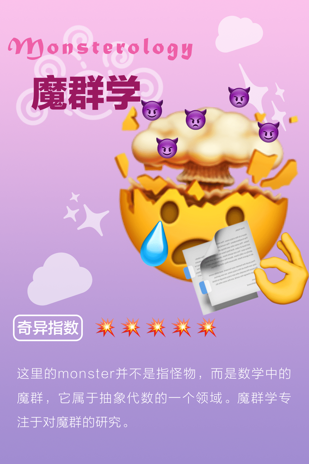魔群学概念图：裂开emoji中爆出小恶魔与代数符号