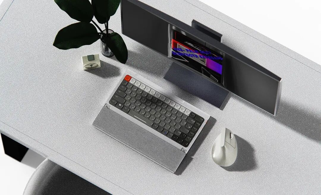 现代简约风格办公桌面俯拍全景