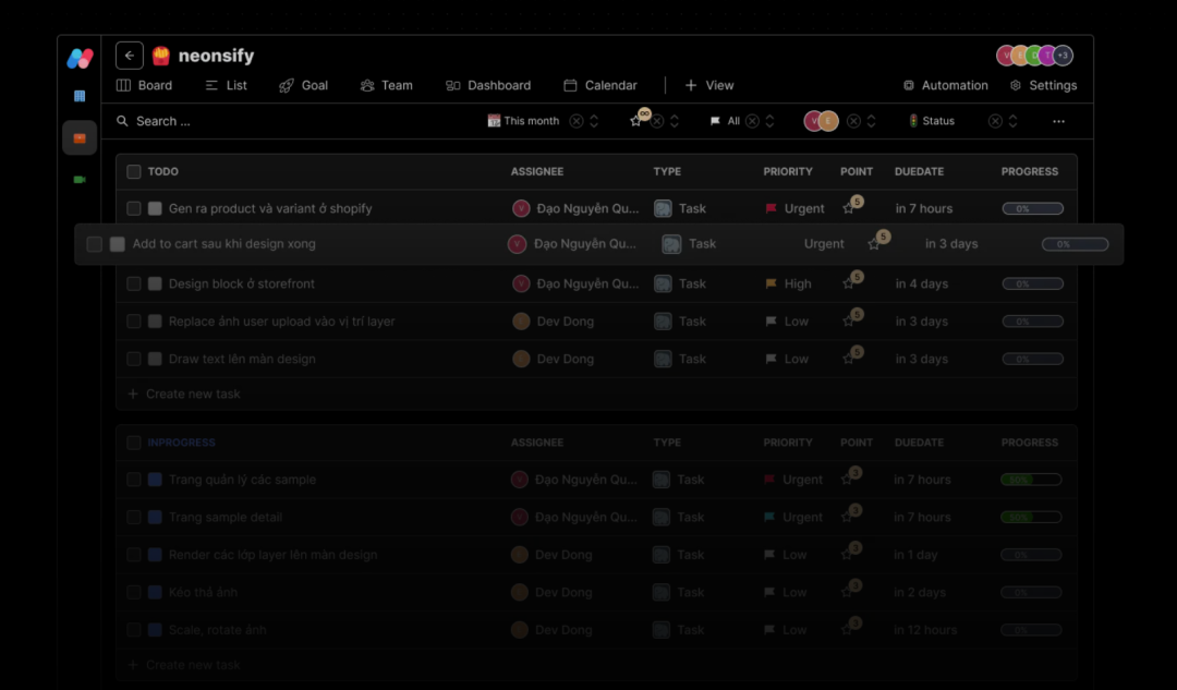 Namviek任务看板界面示例