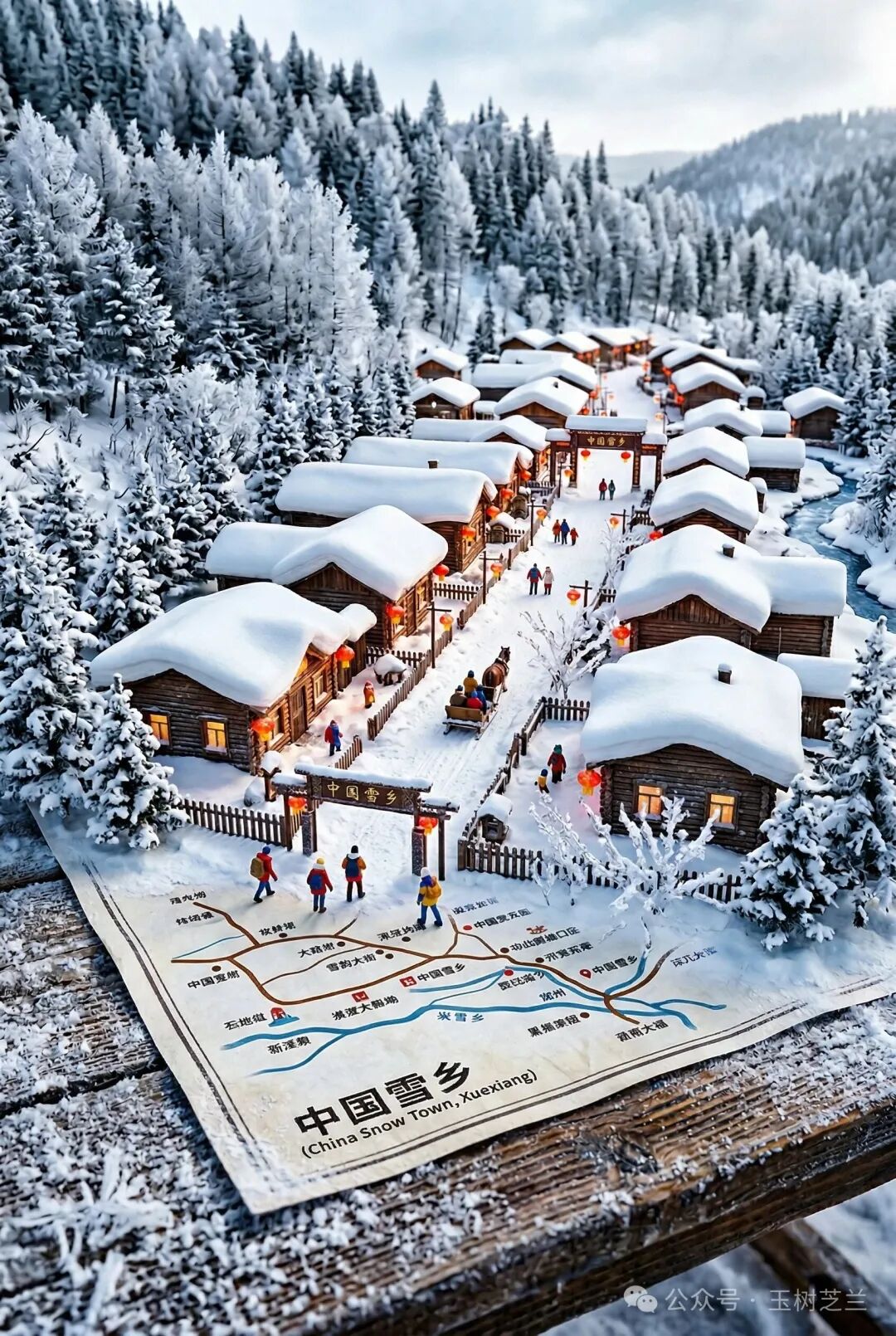 中国雪乡冬季微缩模型