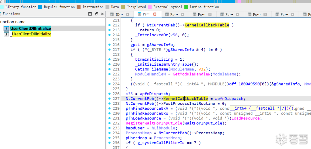 IDA反汇编代码:KernelCallbackTable 初始化
