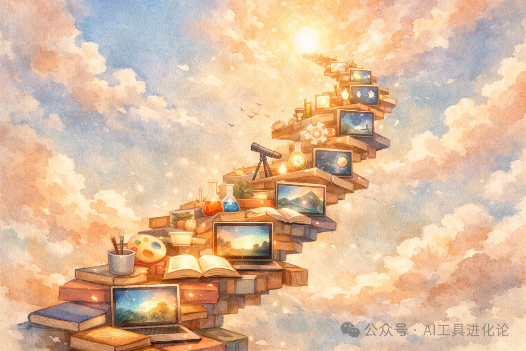 象征知识与技能升级的阶梯插画