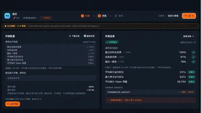 金融 Agent 评测配置与结果页面